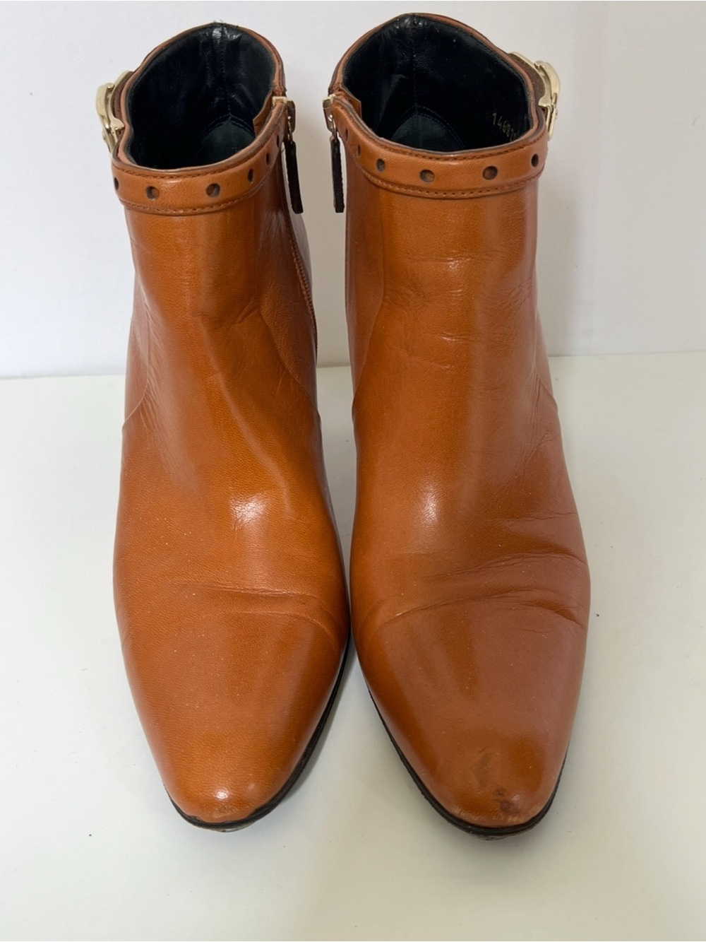 Gucci Tan Leather Ankle Booties with Gold Buckle 10B - Picture 6 of 15